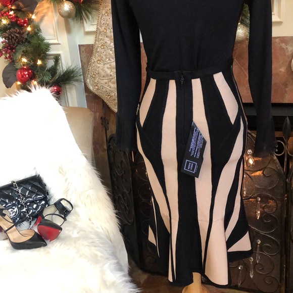 Herve Leger Black and Tan bodycon tulip skirt - Picture 4 of 6